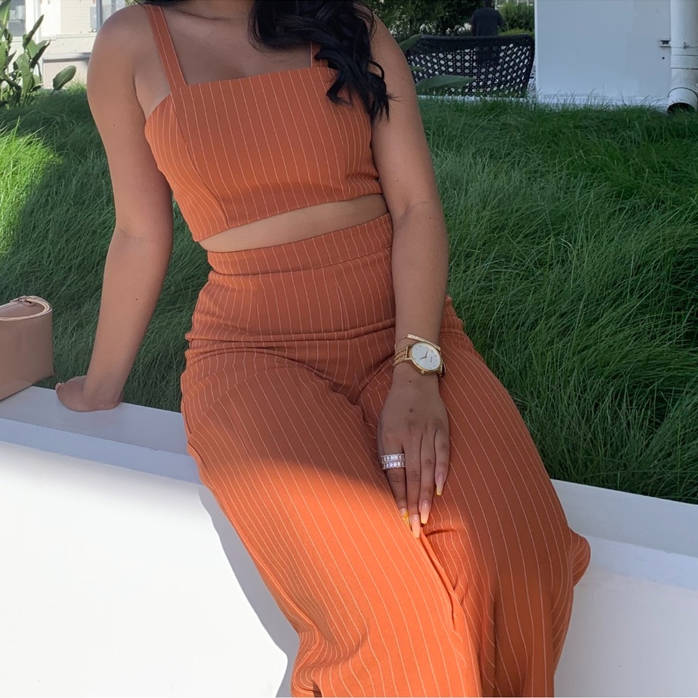 Orange striped two piece set
